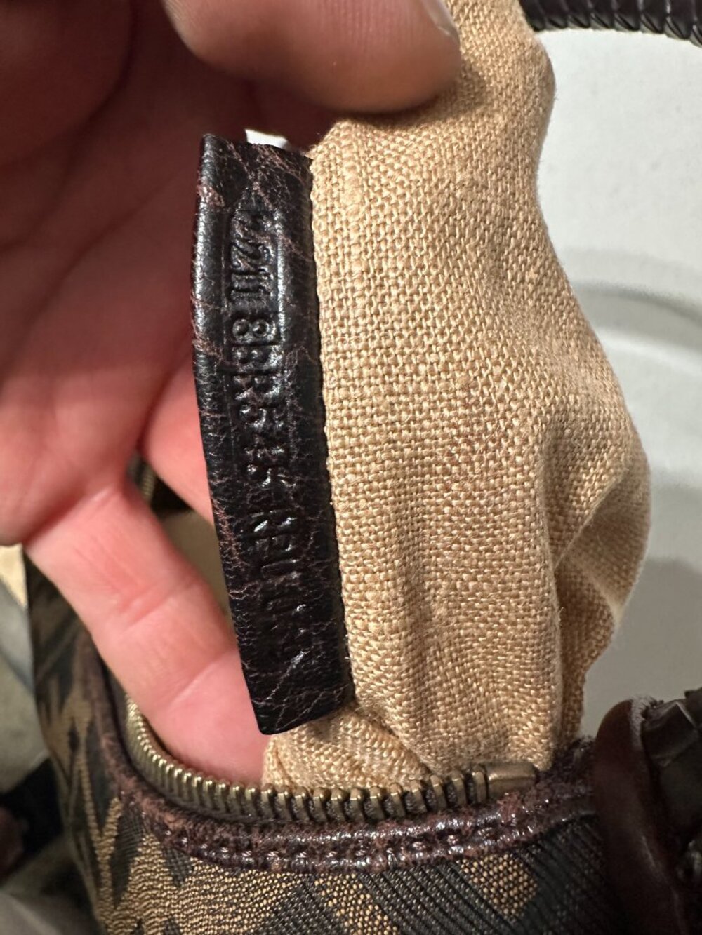 Fendi Zucca FF Monogram Spy Hobo Braided Handle Ostrich Original Tag Missing zip - Picture 9 of 12